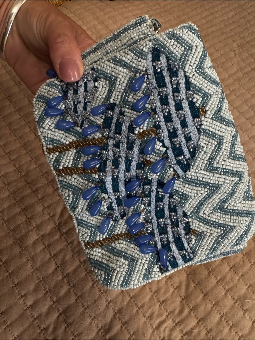 Beaded Blue Chevron Evening Clutch